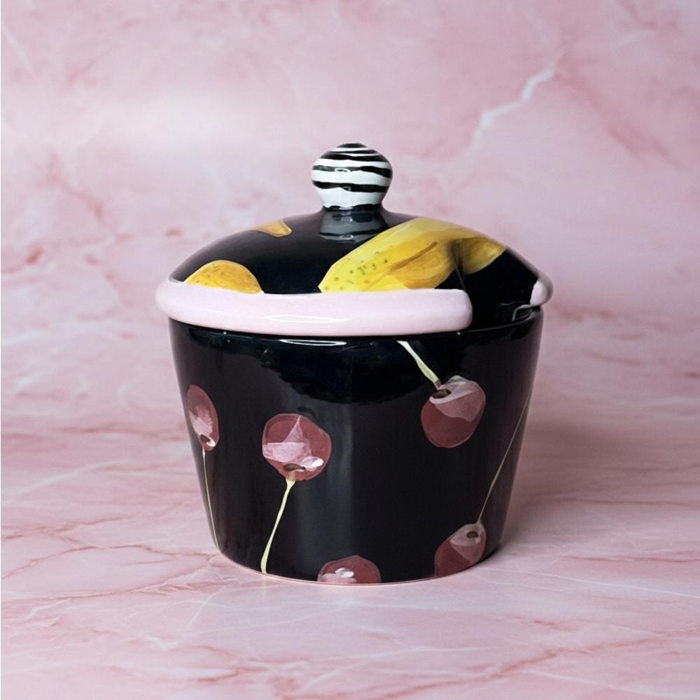Drill Designs Hand Painted Ceramic Fruit Frenzy/Cherry - Large Sugar Bowl